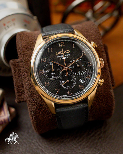Seiko - Rose Gold Wave Pattern Chronograph - 6T63-00C0