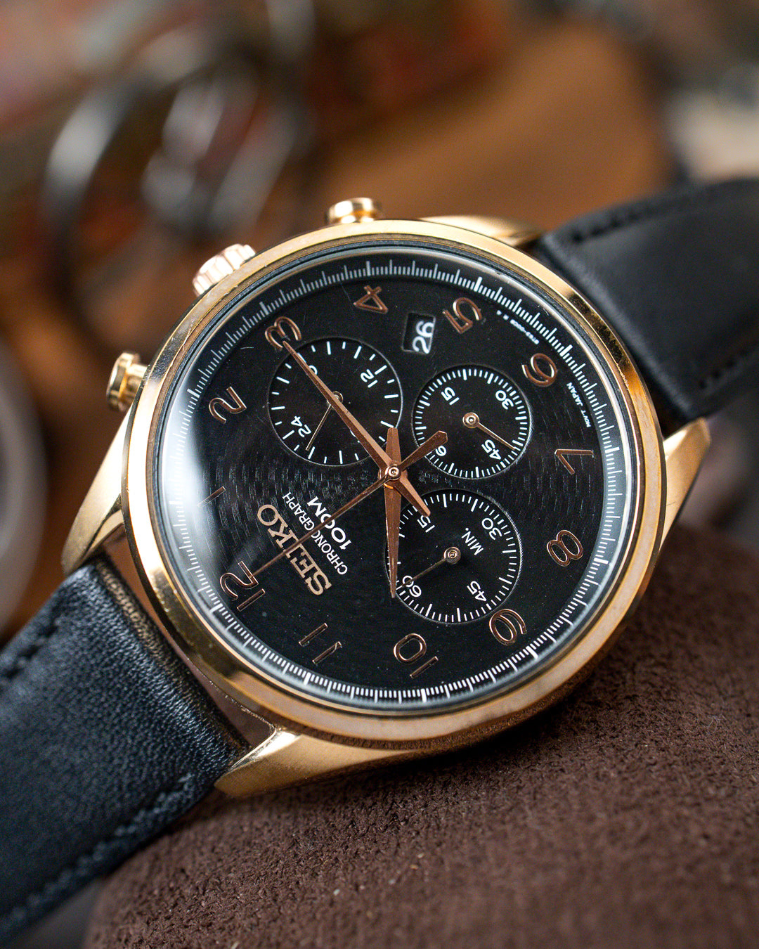 Seiko - Rose Gold Wave Pattern Chronograph - 6T63-00C0