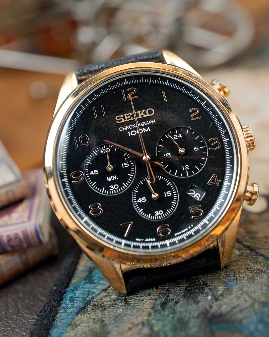 Seiko - Rose Gold Wave Pattern Chronograph - 6T63-00C0
