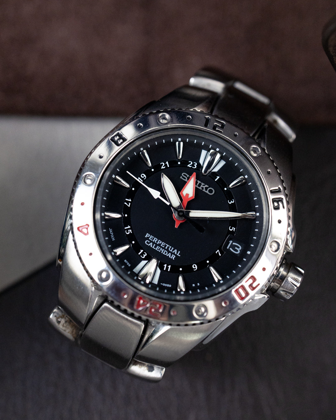 Seiko - Landrek / Perpetual Calendar GMT Steel Bezel - 8F56-0050