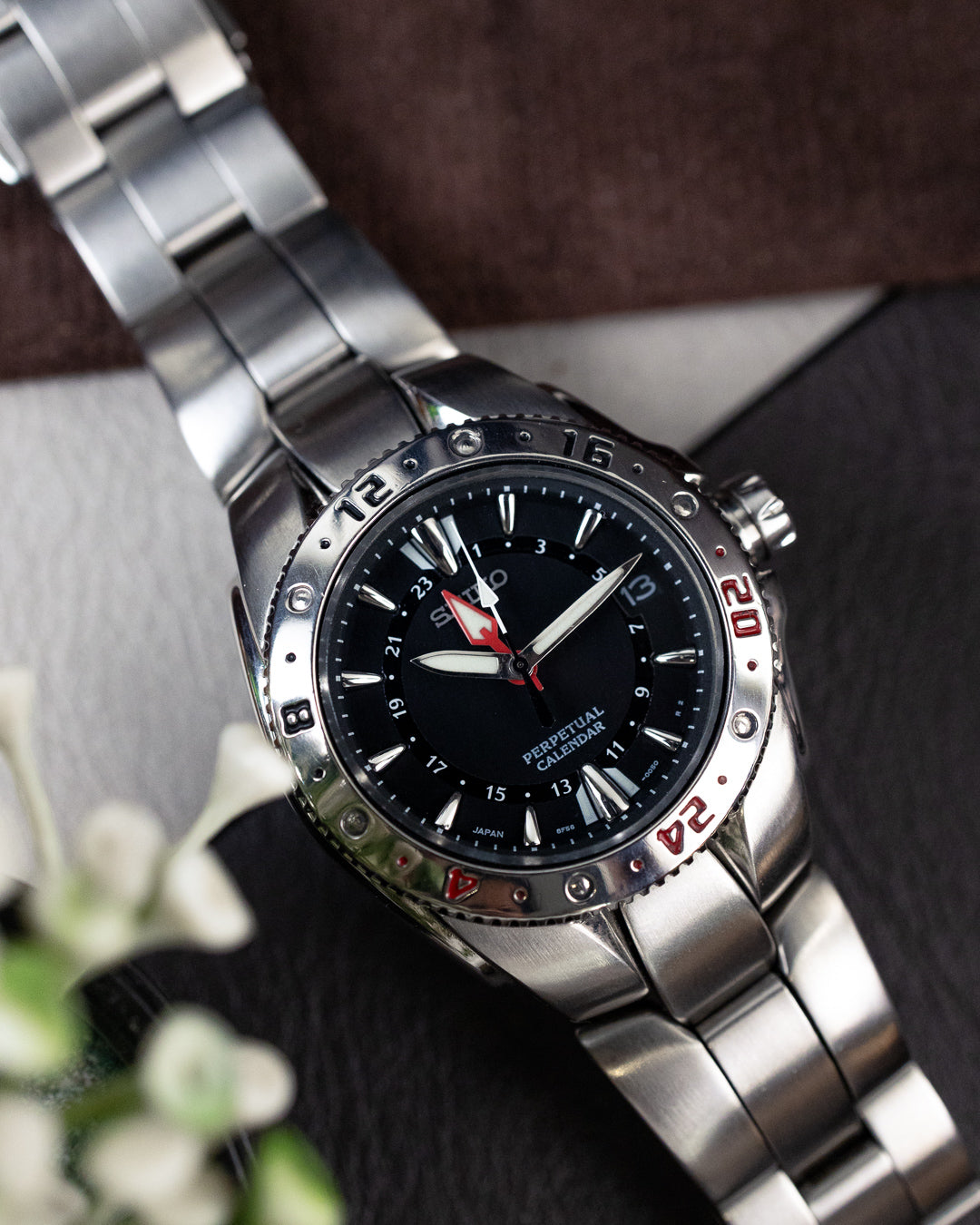 Seiko - Landrek / Perpetual Calendar GMT Steel Bezel - 8F56-0050