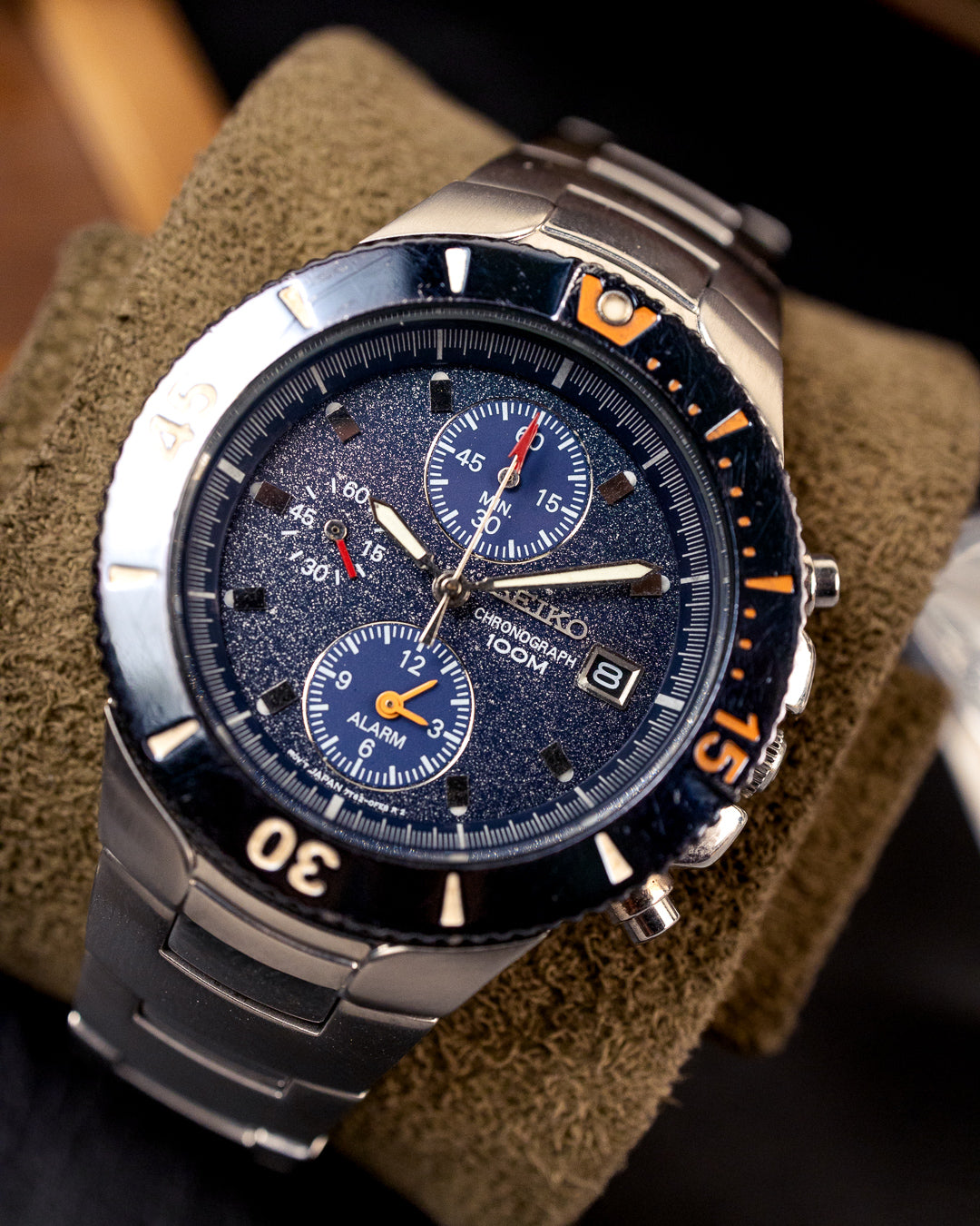 Seiko - Blue-Register Alarm Chronograph with 60-Minute Bezel - 7T62-0GX0
