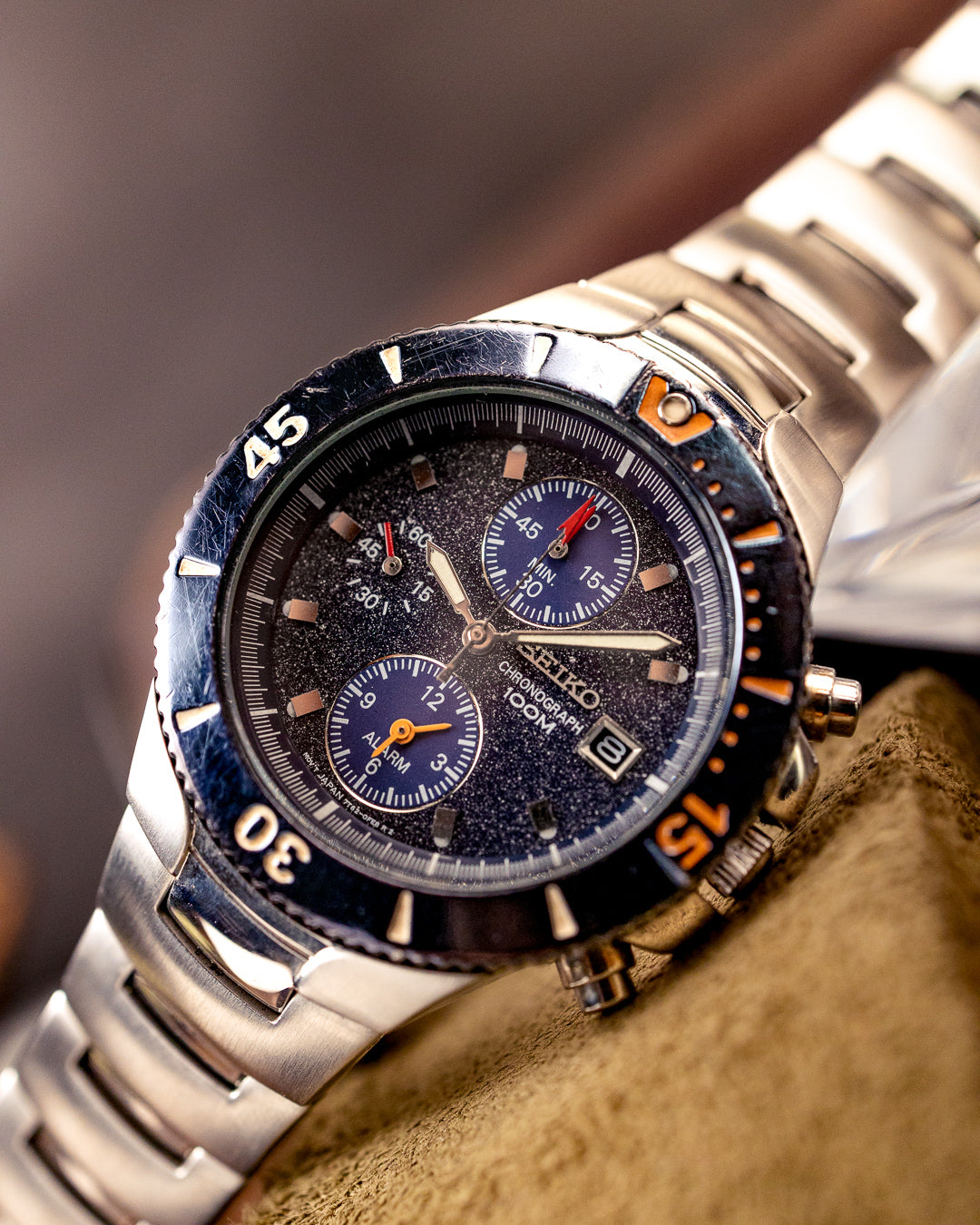 Seiko - Blue-Register Alarm Chronograph with 60-Minute Bezel - 7T62-0GX0