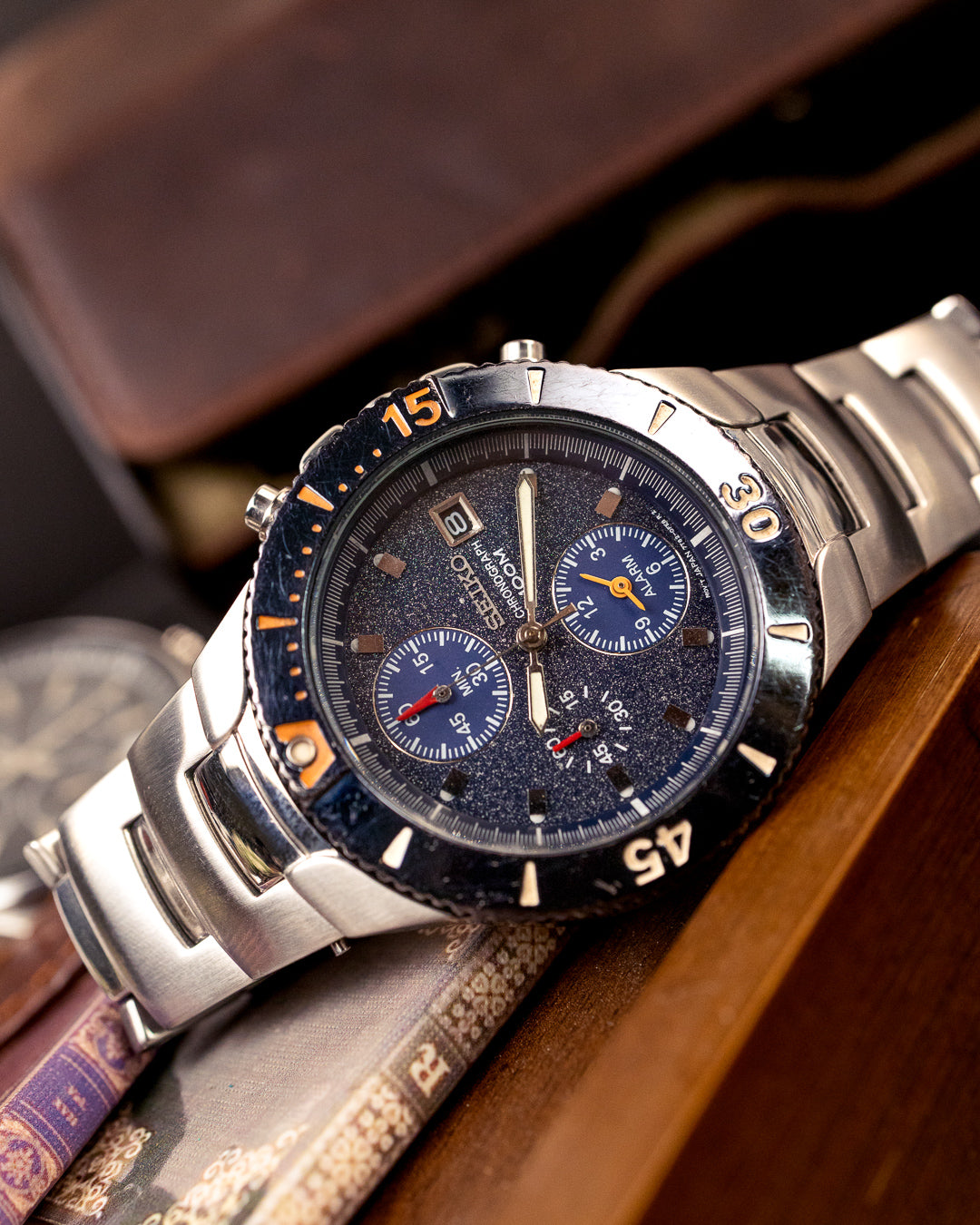 Seiko - Blue-Register Alarm Chronograph with 60-Minute Bezel - 7T62-0GX0