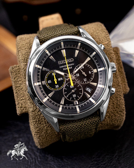 Seiko - Mechaquartz Chronograph Yellow Accents Field Military - 6T63-00J0