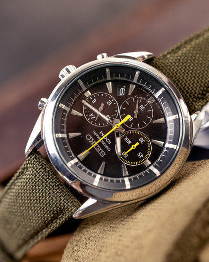 Seiko - Yellow-Accent Chronograph 100M on Olive Canvas