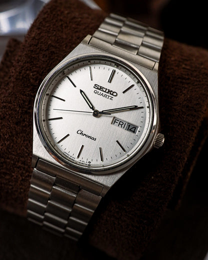 Seiko - Chronos Brushed Silver Dial Tsunami Caseback - 8123-6730
