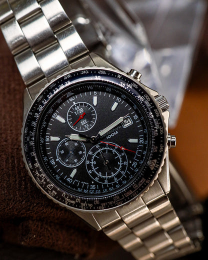 Seiko - Flightmaster Pilot Slide Rule Chronograph Stealth Black - 7T92-0CF0