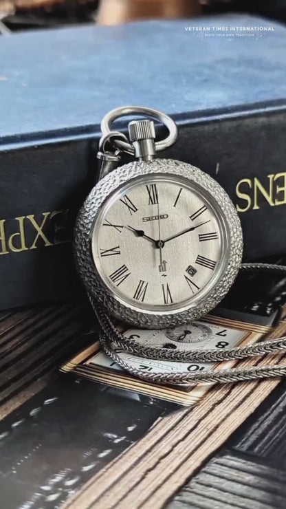 Seiko Elnix Silver Hammered Pocket Watch - 0702 - 3010