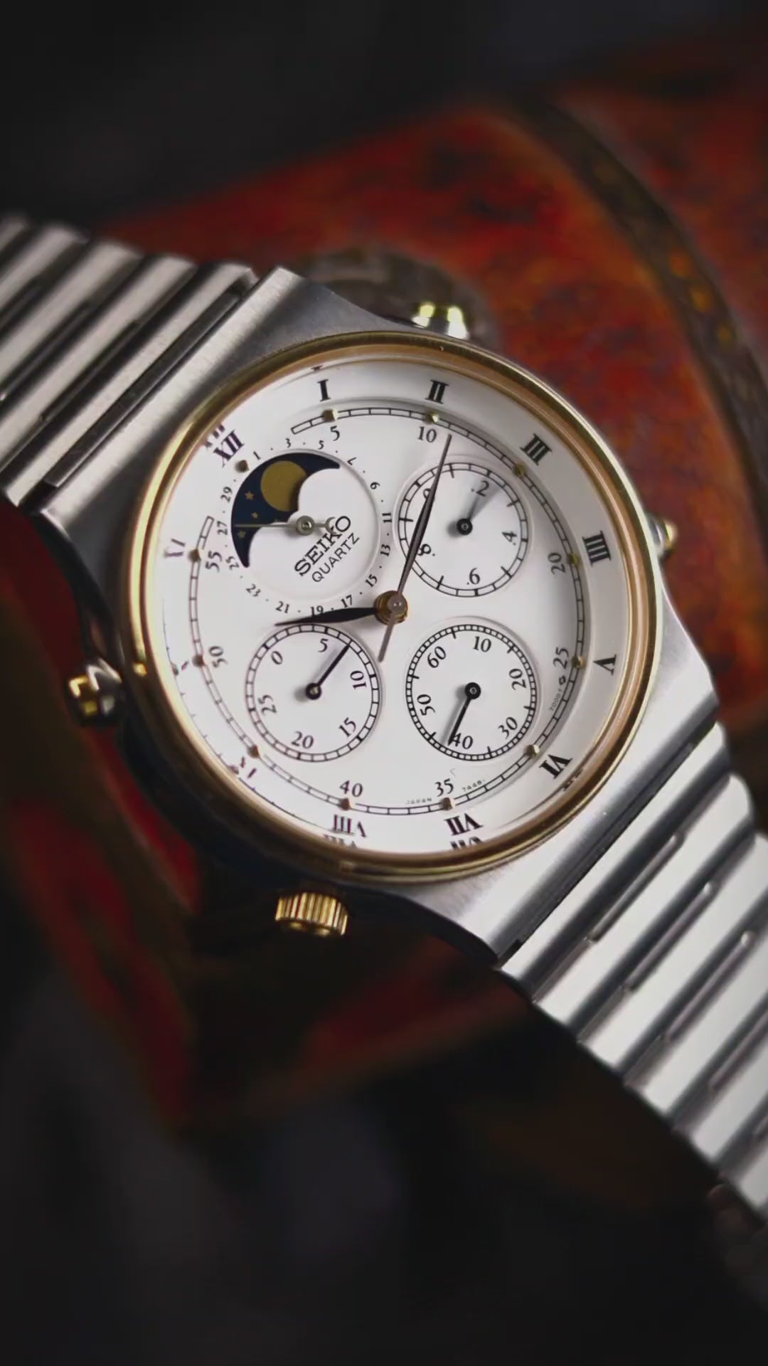 SEIKO 腕時計 7A48-7000 ムーンフェイズ Seiko Quartz 7A48-7000 Vintage Chronograph Moon Phase Used