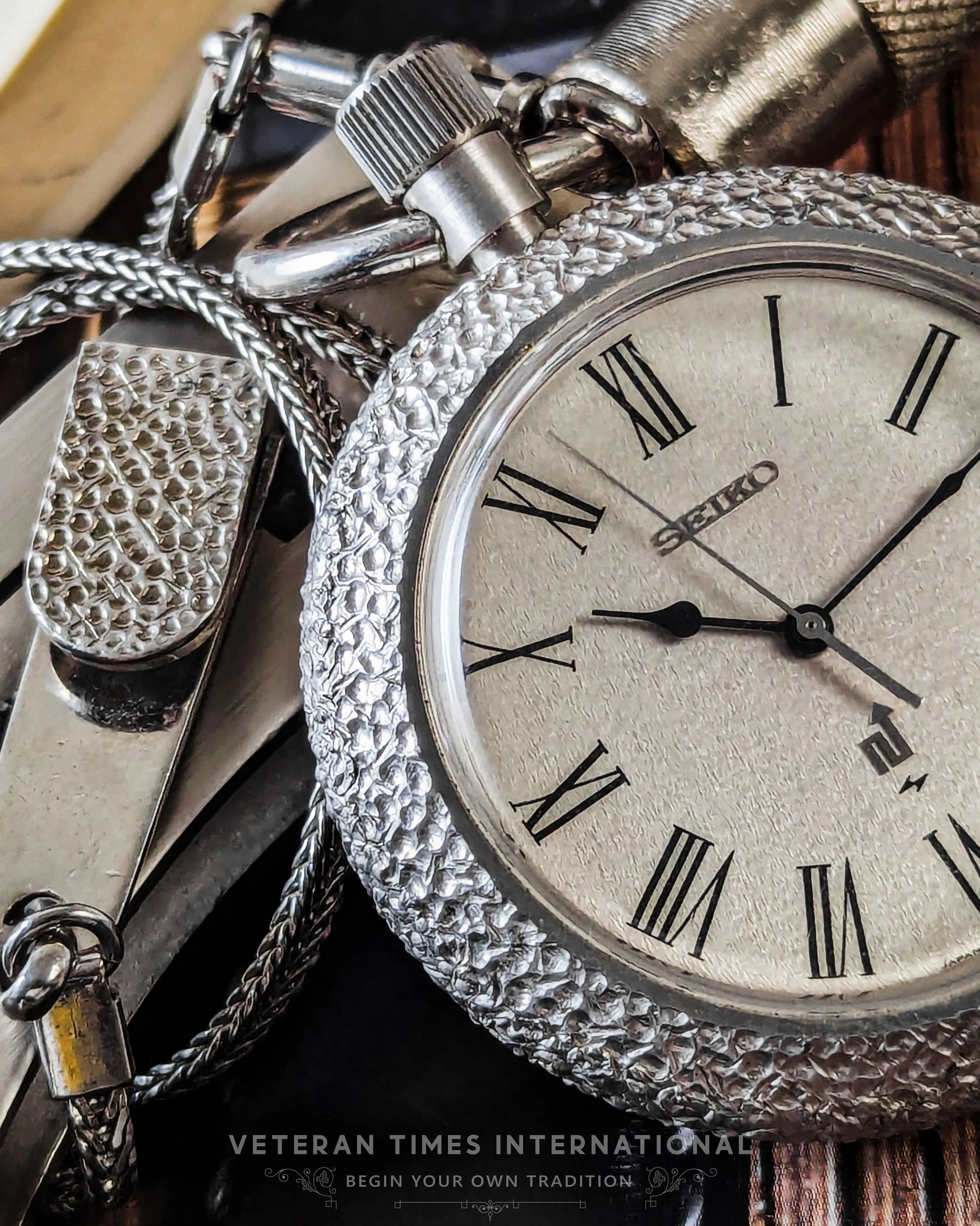 Seiko Elnix Silver Hammered Pocket Watch - Veteran Times Int